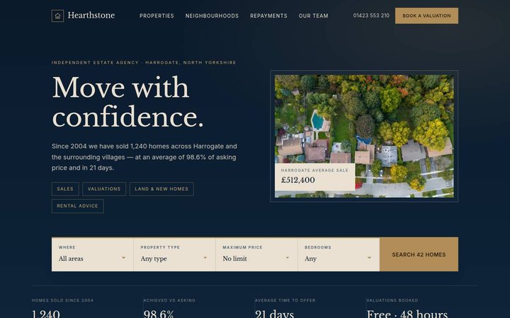 Hearthstone estate agency homepage